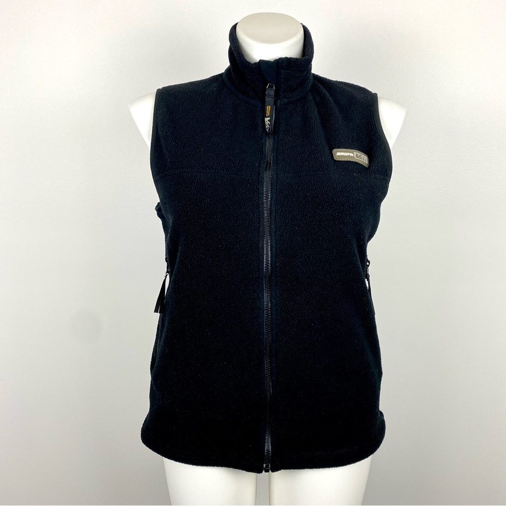 REI Black Fleece Vest Zip Up Pockets Warm XL